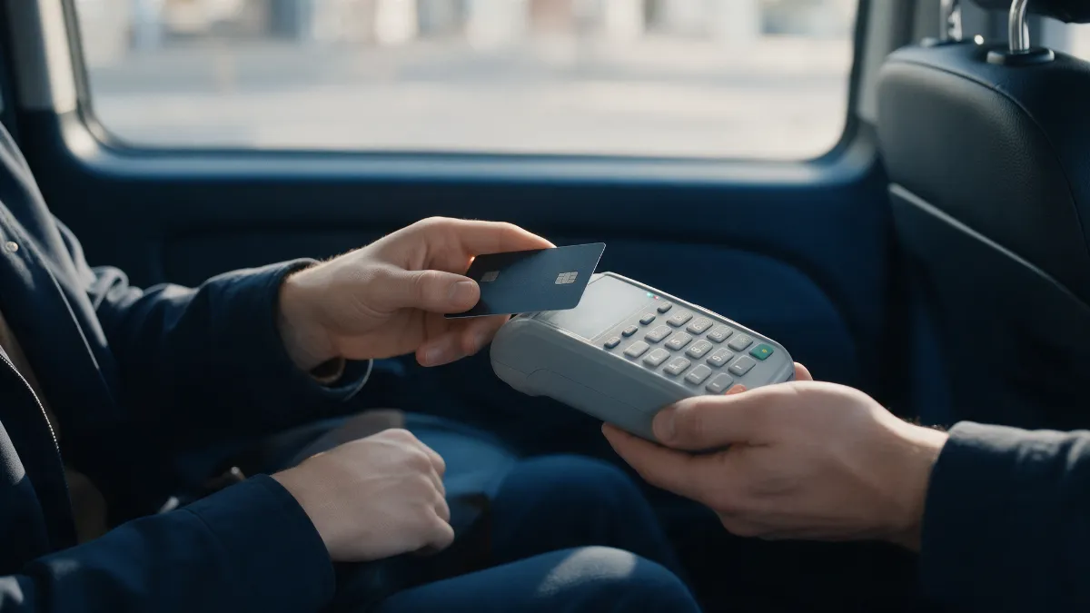 Paiement sans contact par carte bancaire dans un taxi à Lille